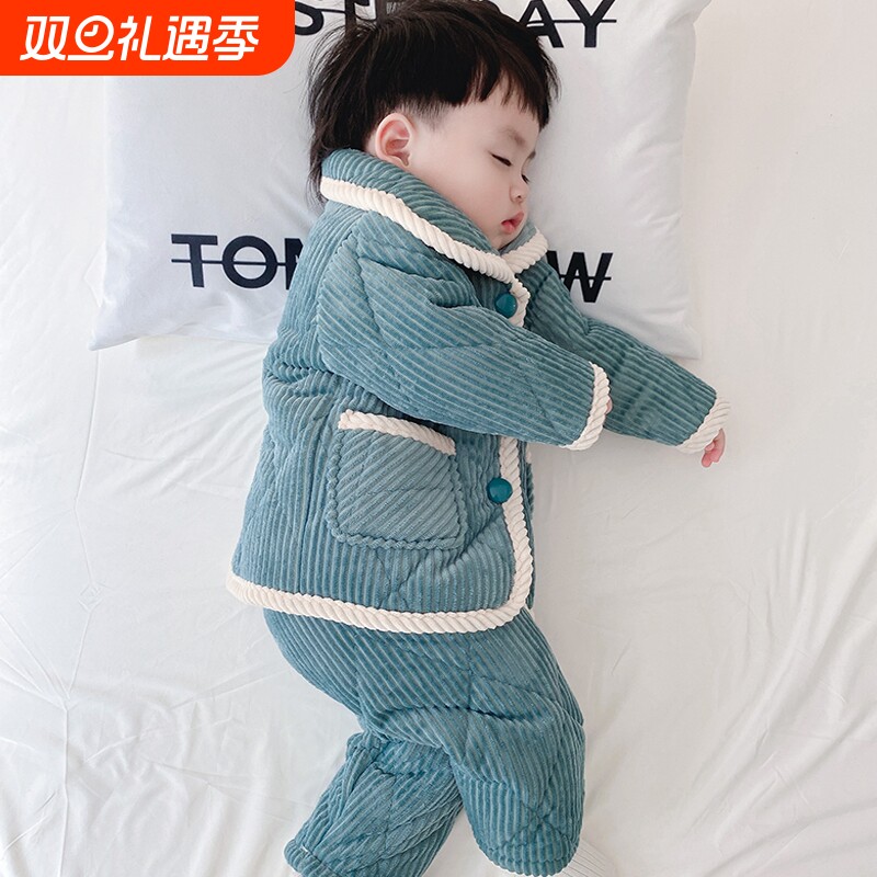 儿童冬睡衣三层加绒珊瑚绒家居服