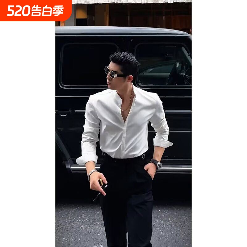 2026字母长袖衬衫日系港风ins宽松衬衣男生夏季潮流百搭休闲外