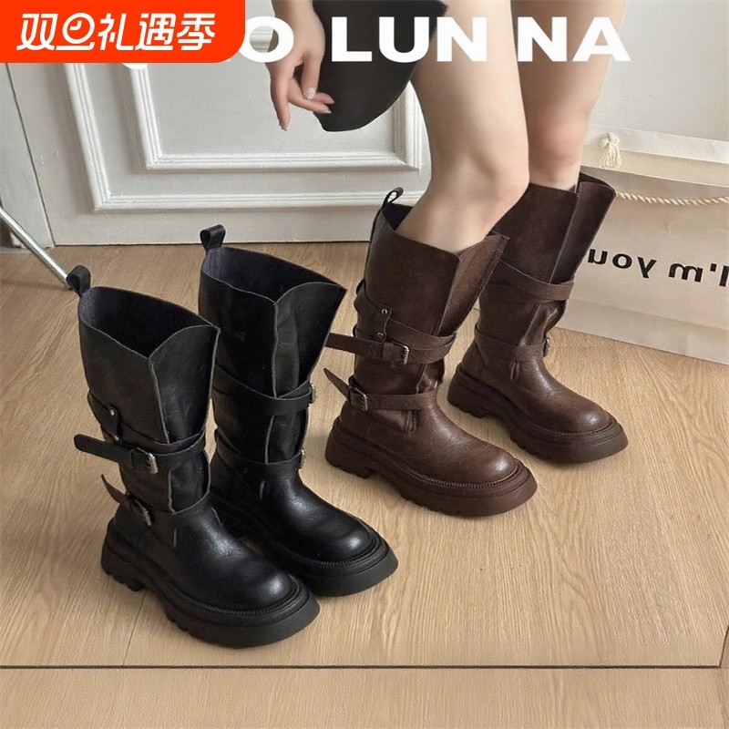 68小众靴子长靴2025年秋季新款超火百搭小个子显瘦厚底骑高筒高