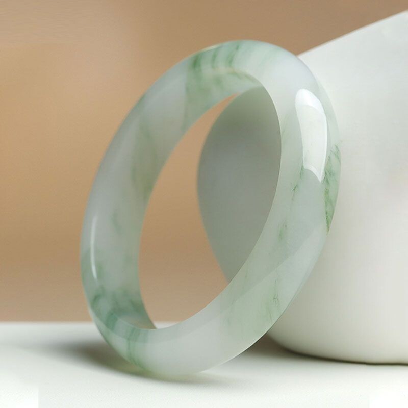 正品天山翠冰透飘花翠绿玉镯子送老婆妈妈生日礼物国风真玉石手镯