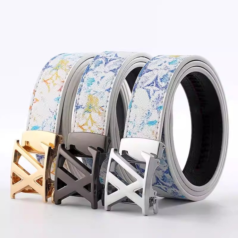 皮带男潮流学生真皮百搭卡槽涂鸦自动扣腰带牛仔裤网红同款