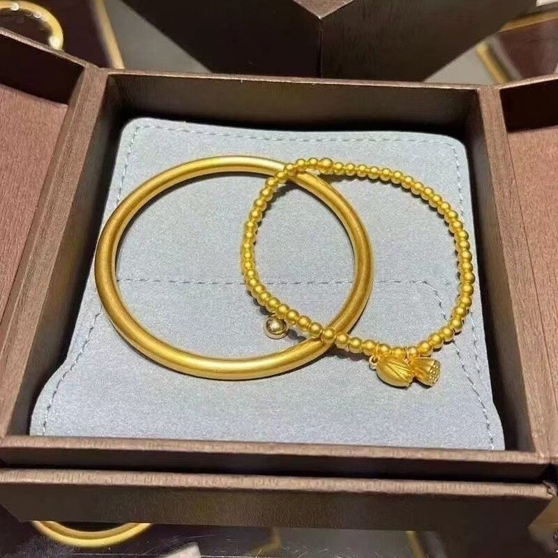 古法金镯子沙金手镯女仿真黄金素圈纯实心越南结婚传承手环不掉色