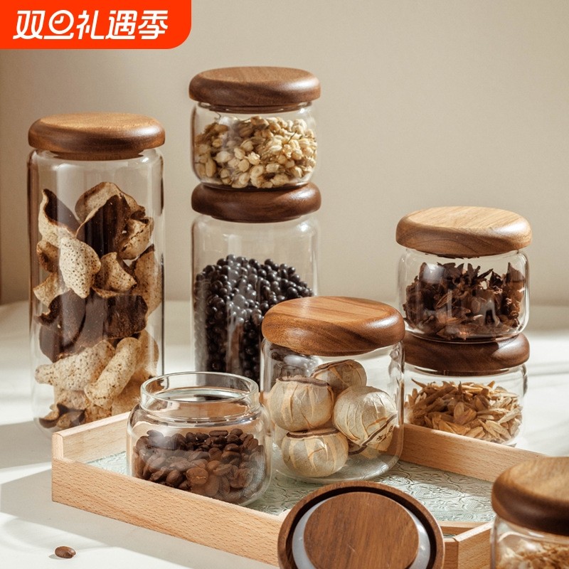 食品级按压小圆罐密封罐玻璃罐玻璃瓶玻璃罐子储物罐便携特大号