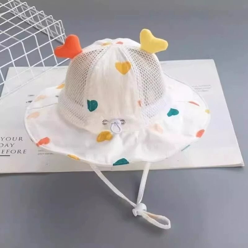 婴儿遮阳帽夏季薄款大帽檐渔夫帽卡通可调节男女宝宝防晒太阳网帽