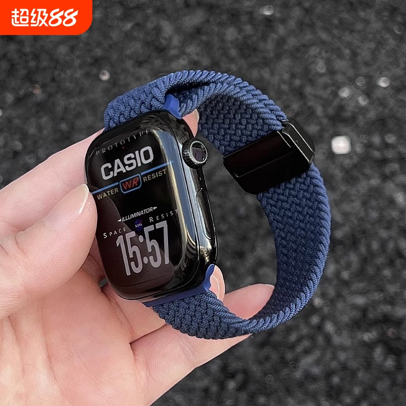 新款适用苹果手表S10表带iwatch10手表带S9磁吸9编织applewatchS8高级春夏ultra尼龙7男6创意s6透气8弹力运动