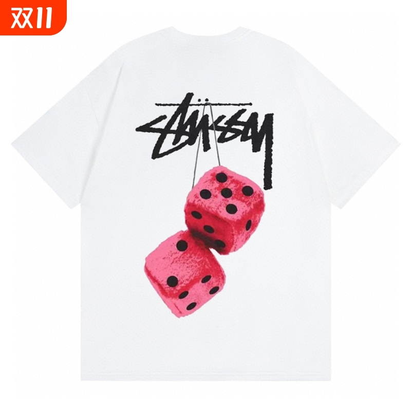 潮牌斯图西Stu短袖t恤骰子黑八8球基础重磅高版本纯棉亲子装童装