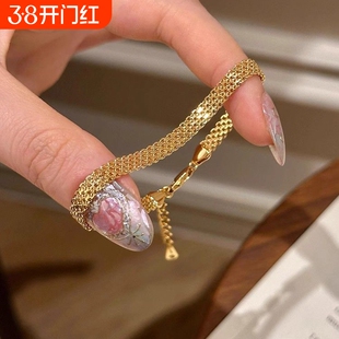 钛钢不掉色!vintager中古编织金色表带手链女新复古轻奢高级手饰