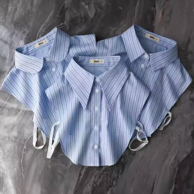 尖领条纹衬衫假领子OL通勤女百搭装饰多功能蓝色纯棉内搭配毛衣领