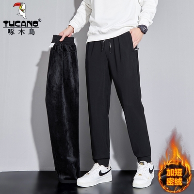 啄木鸟裤子男款秋冬季男士休闲裤加绒卫裤运动裤加厚直筒长裤男裤
