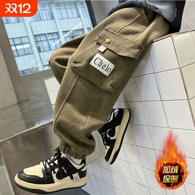 男童秋冬款工装裤2025新款秋装裤子大儿童冬季一体加绒加厚长裤潮