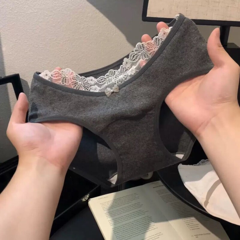 【轻柔风语】内裤女秋薄2025新款纯棉抗菌裆蕾丝边中腰纯欲三角裤