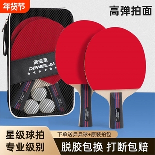 乒乓球拍套装初学者专业双面反胶成品拍横拍2只装兵乓拍专业球拍