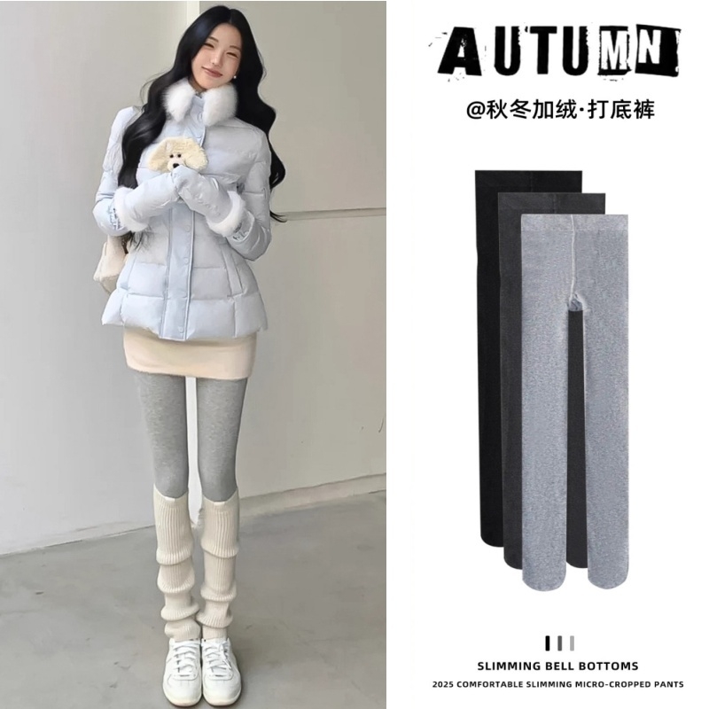 浅灰色打底裤女外穿秋冬加绒裤袜