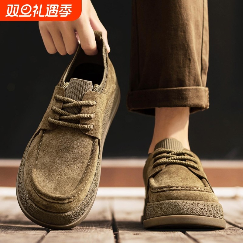 勃肯男鞋秋季运动休闲防滑软底不累脚板鞋上班工作覆古工装豆豆鞋