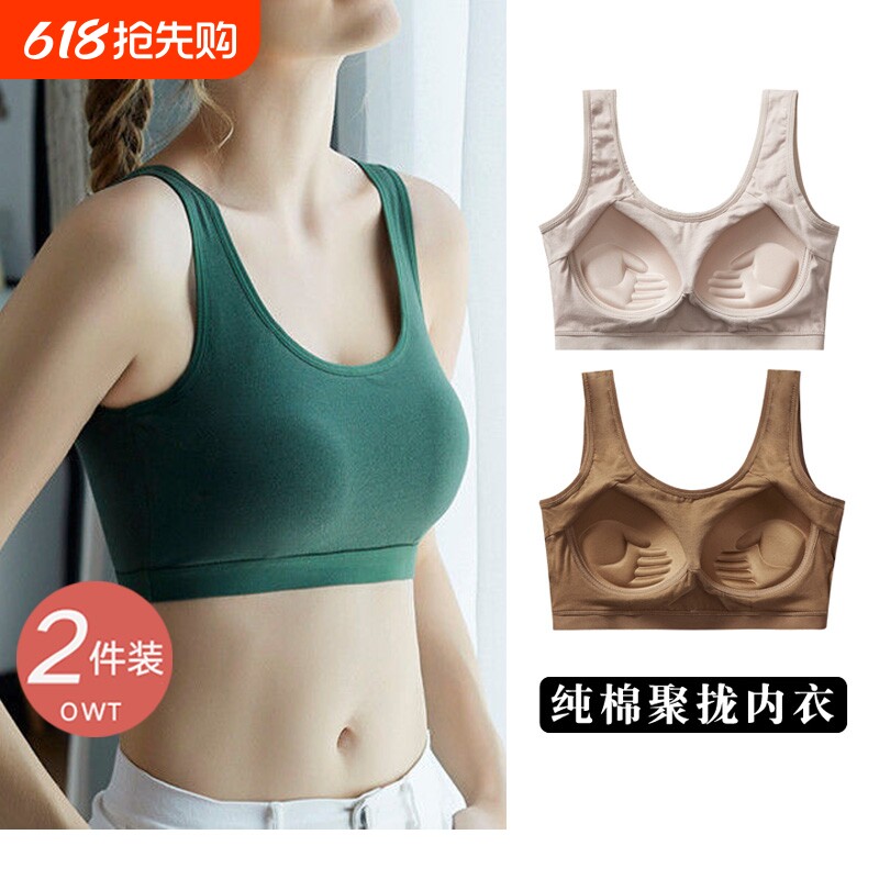 纯棉内衣少女学生无钢圈聚拢防下垂运动文胸罩美背固定显大内搭