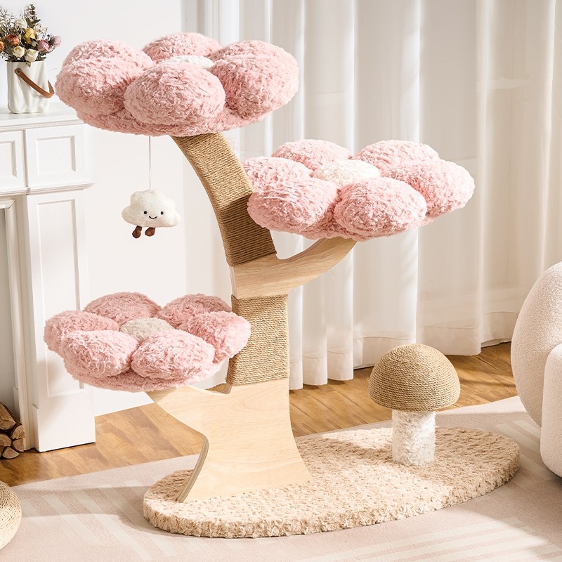 实木猫爬架猫窝一体剑麻猫抓柱家用小户型不占地蘑菇花朵猫树猫架