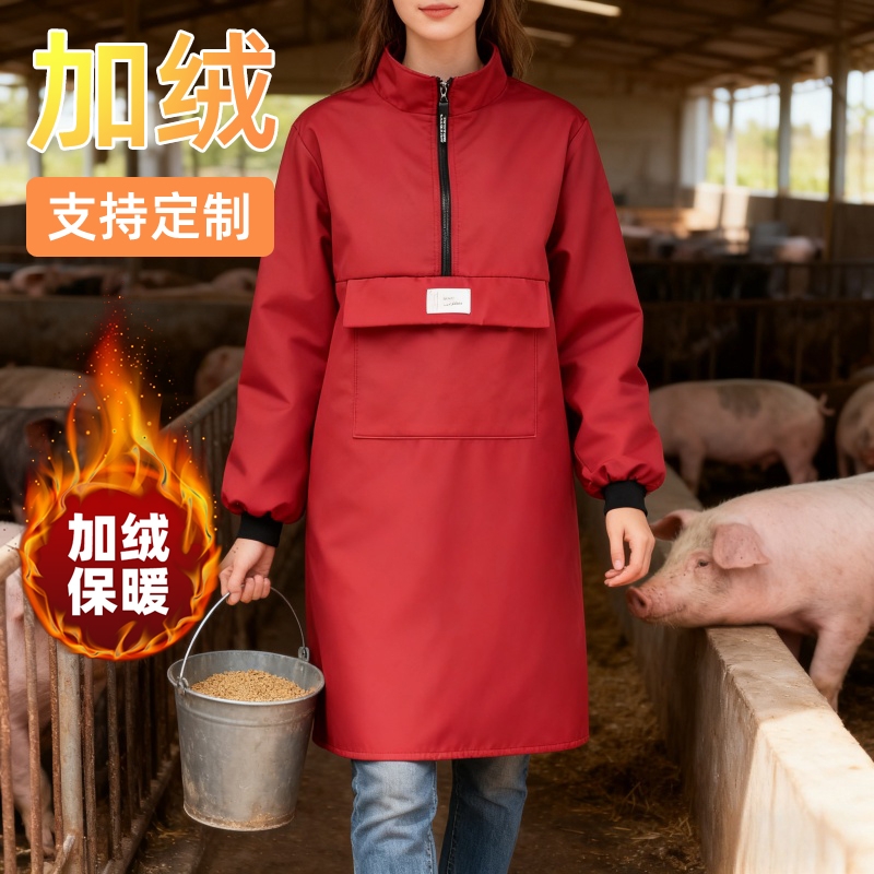 冬季加绒加厚罩衣家用长袖围裙加棉厨房防风工作服女护衣大褂外套