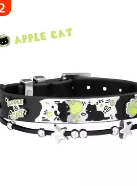 敲可爱!黑猫青苹果手链新款小众设计甜酷皮革手环手镯卡通设计感