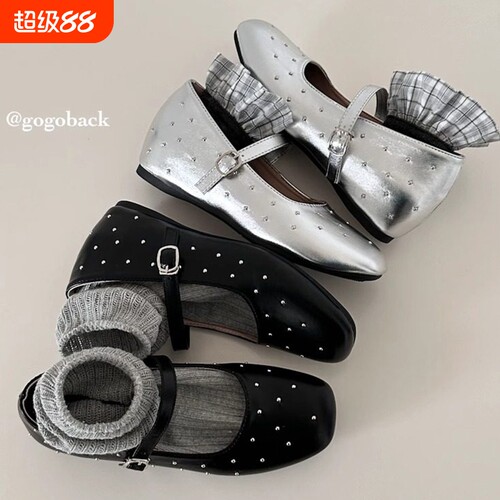 酷飒铆钉玛丽珍甜酷风一字带单鞋