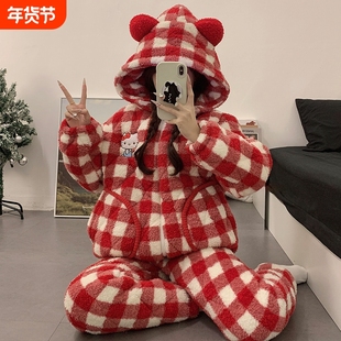 睡衣女款冬季珊瑚绒三层夹棉加厚可爱女士2025新款家居服薄款外出