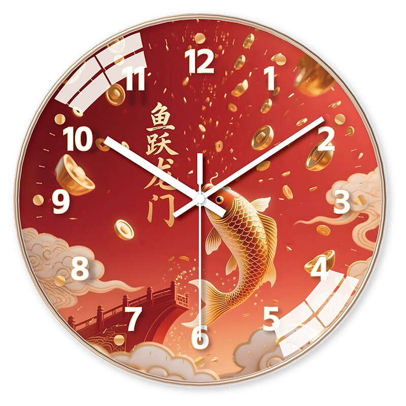 天极星鱼跃龙门挂钟创意中式钟表客厅装饰家用时钟静音挂表石英钟