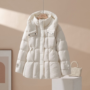 2025秋冬新款中长款羽绒服女收腰显瘦加厚白鸭绒时尚保暖白色黑色