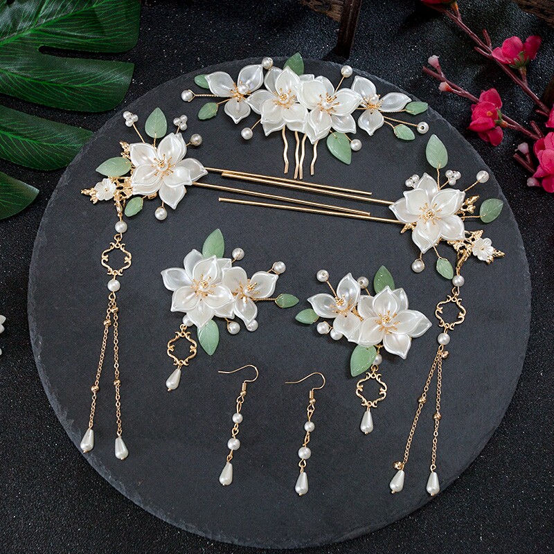 古风发饰汉服花朵流苏发夹仙气发簪儿童古装全套饰品组合发梳钗子