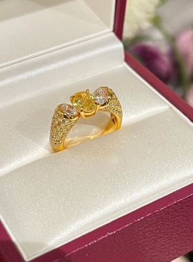 925轻奢高级双子星鸽子蛋黄钻戒指百搭时尚设计感气质复古食指戒