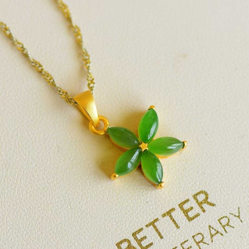 正品和田碧玉吊坠俄料老坑925银镶嵌五星项链送妈妈女友礼带证书