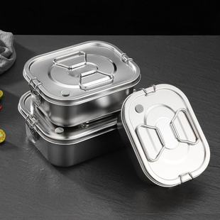 304不锈钢饭盒长方形带盖成人加厚密封带饭盒分隔层食堂餐盒双层