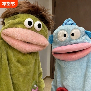 大嘴怪女童男童冬季珊瑚绒加厚丑萌搞怪儿童连体睡衣小丑鱼家居服