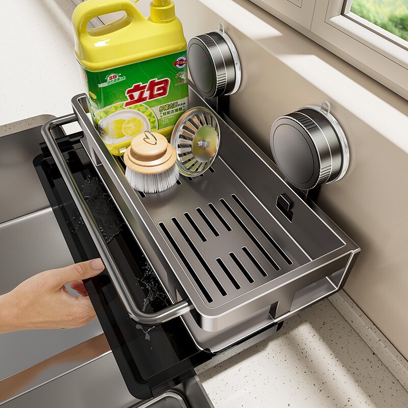 吸盘抹布架厨房多功能置物架壁挂免打孔沥水架篮家用水槽收纳神器