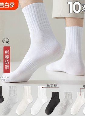 白色袜子男款春秋薄款防臭中筒袜夏季吸汗透气运动短袜青少年长袜