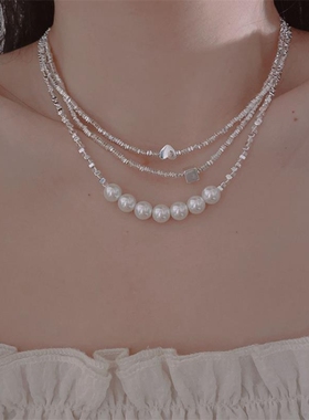 几何碎银子方块爱心项链小众设计轻奢百搭不规则切割锁骨链叠戴