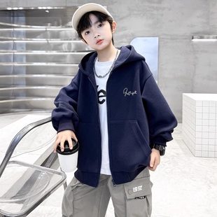 男童外套秋冬款2025新款中大儿童秋季连帽上衣男孩秋装卫衣开衫潮
