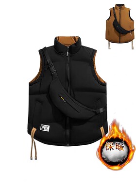 棉马甲绒服保暖马甲男秋冬加厚情侣背心棉服潮流外套羽绒白色黑色