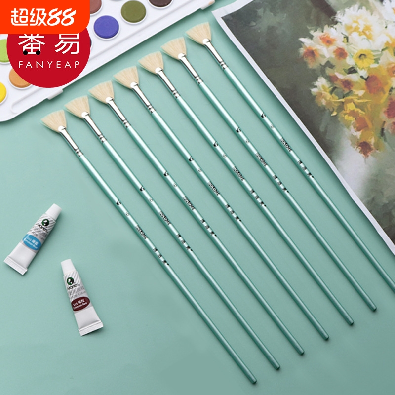 水粉笔BD1sn0-美术生丙烯颜料刷油画画笔猪鬃扇形绘画水彩笔长