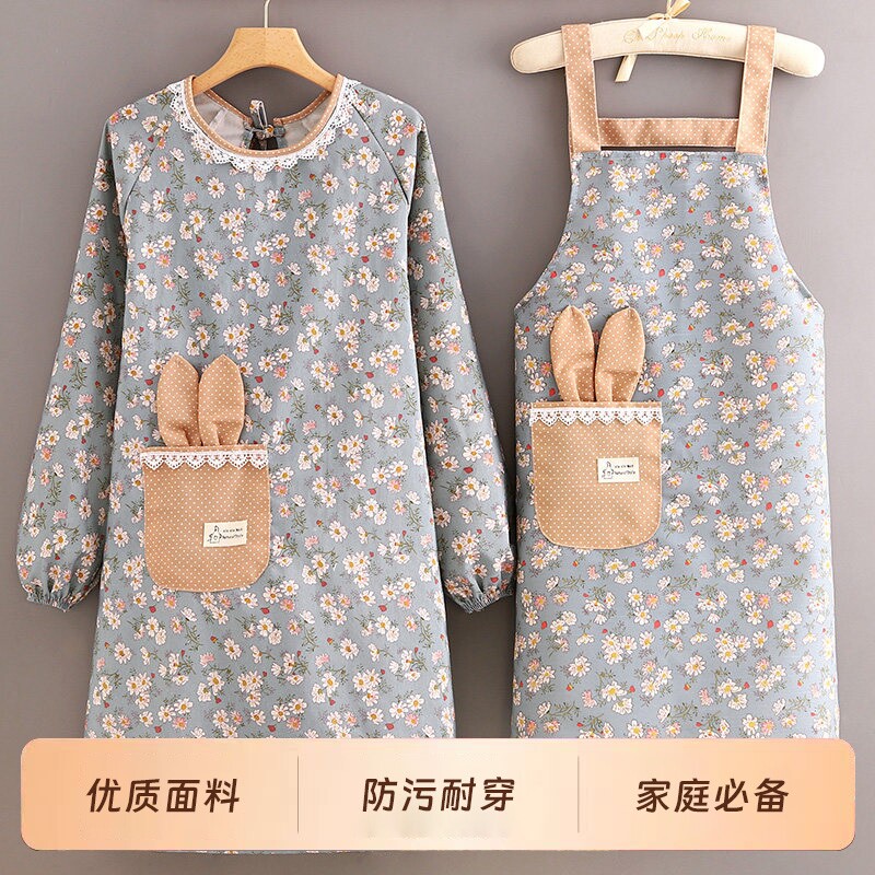 帆布围裙背带长袖女家用厨房做饭罩衣防污透气餐饮工作服大人围腰