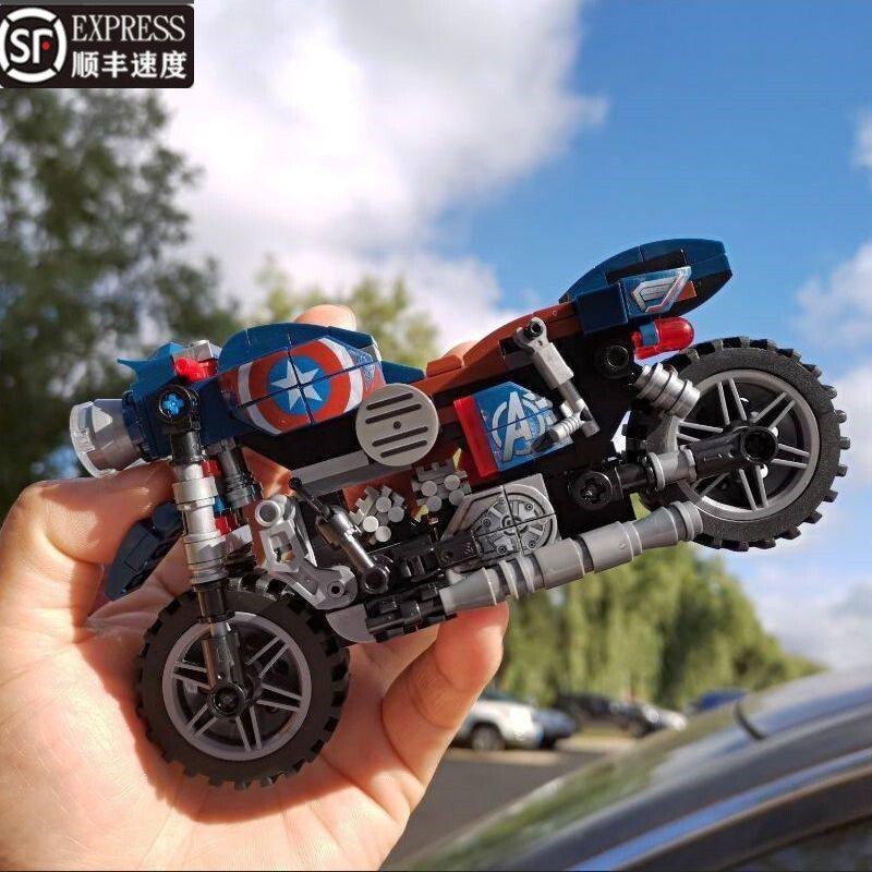 兼容乐高美国队长摩托车钢铁侠漫威复仇者联盟黑超级英雄拼装积木