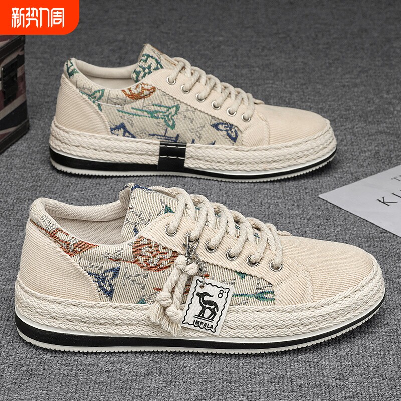 帆布男鞋夏季透气百搭休闲板鞋上班工作软底增高老北京亚麻布鞋男