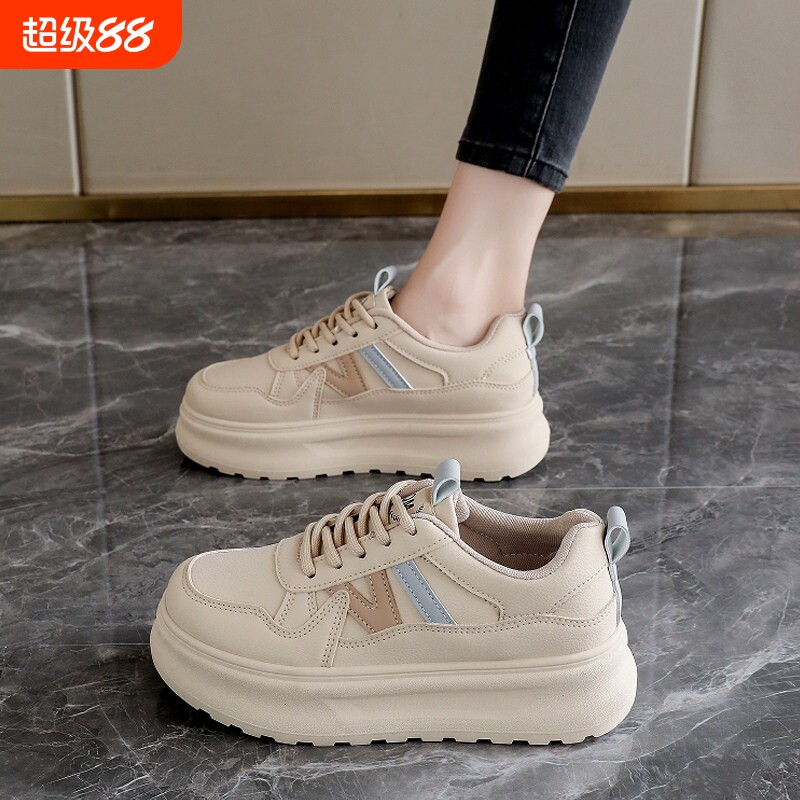 欧伦啄木鸟防水运动鞋女款2026新款春季女鞋真皮百搭松糕板鞋厚底
