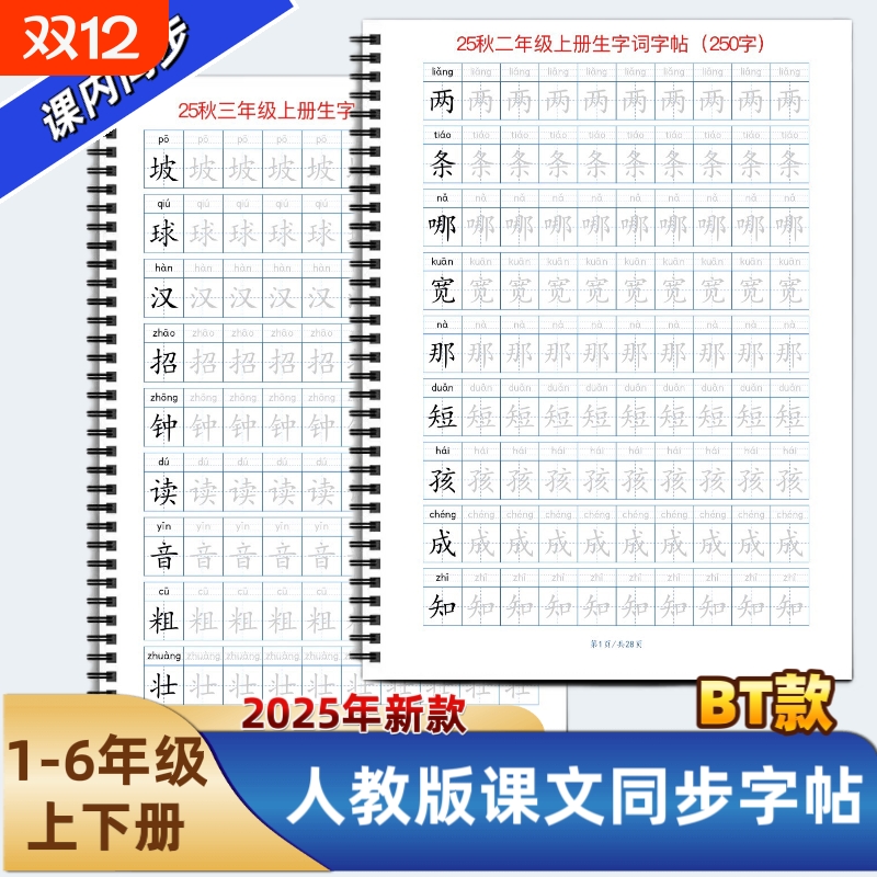2025年小学一二三四五六年级上下册语文课本同步练字帖BT款田字格人教版写字帖写字表字帖描红楷体规范字每日一练新版硬笔课文书写