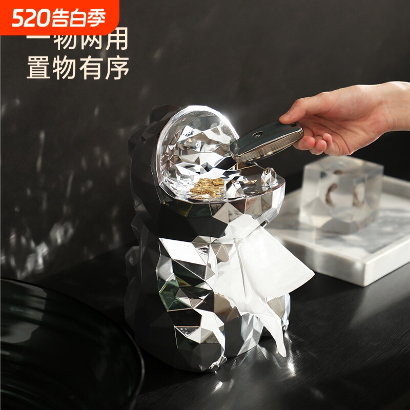 抽纸盒轻奢高级感客厅批发创意电镀塑料小恐龙装饰家用玄关纸巾盒