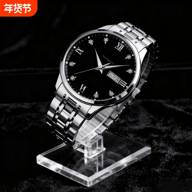 镂空男士手表男正品名牌全自动非机械表钢带男款商务防水石英腕表