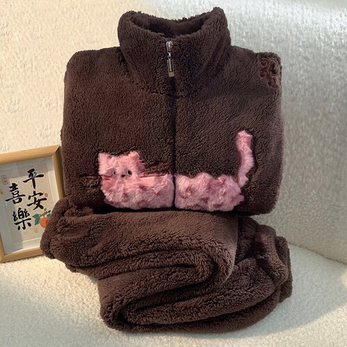 女童冬季加绒保暖卡通家居服套装