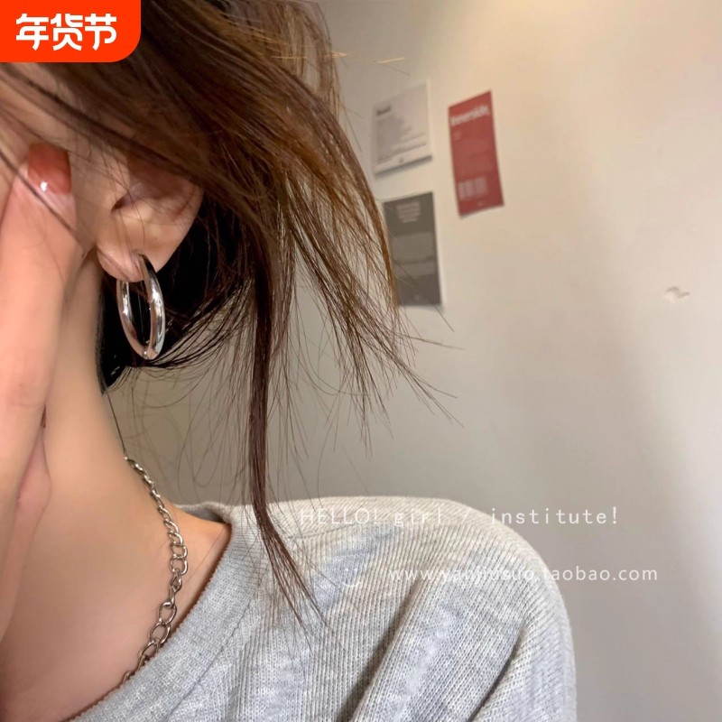 耳环女款小众设计感高级纯银耳圈防过敏素圈耳饰圆圈耳钉金色银色