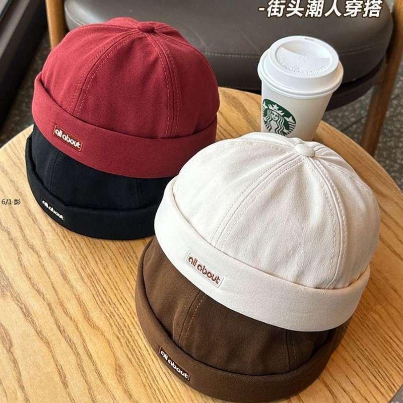 日本设计师雅痞帽地主帽原宿风街头无檐帽子秋季红色休闲白色黑色