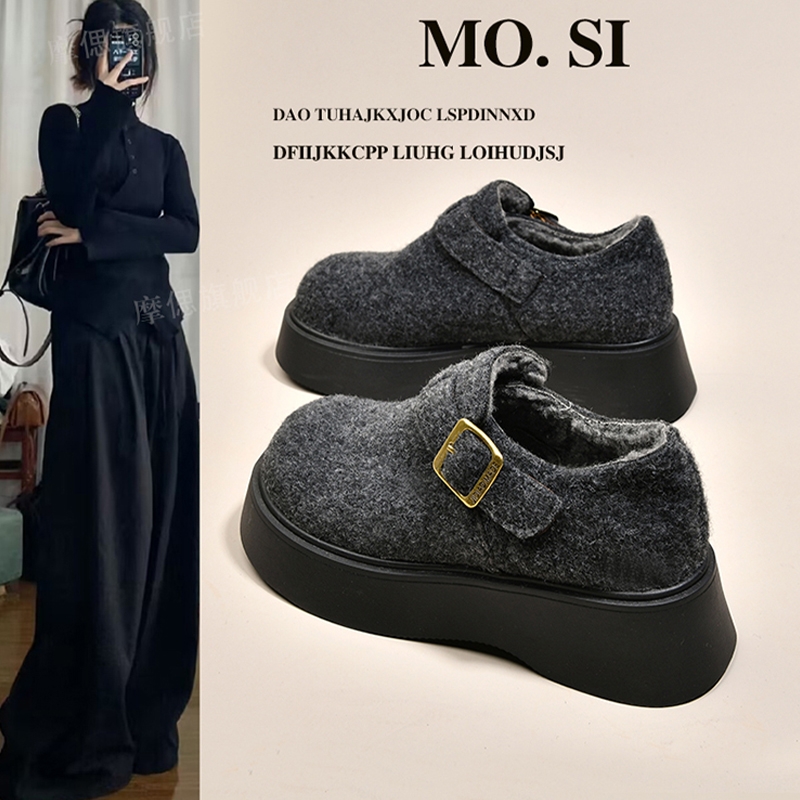 厚底灰色勃肯鞋女鞋子2025新款秋冬加绒保暖雪地靴棉鞋休闲乐福鞋