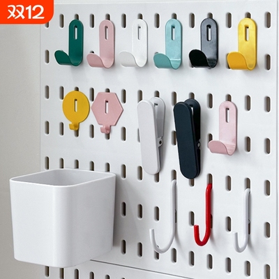 宜家洞洞板配件挂篮置物架免打孔墙上厨房收纳挂板架金属挂钩长孔