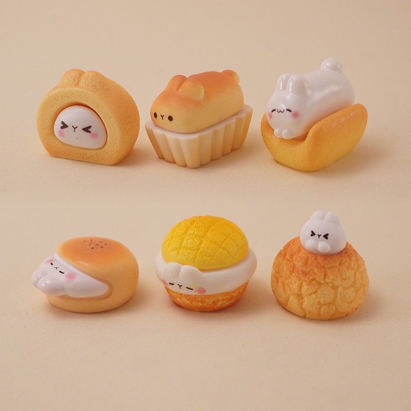 可爱泡芙甜品兔兔面包食玩 奶油胶手工做diy装饰品盲袋配件小摆件
